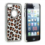 Wholesale iPhone 5 5S  Leopard Diamond Chrome Case (Orange)